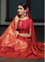 Spectacular Red Reception Contemporary Style Saree