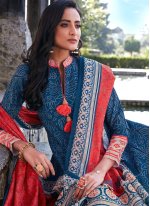 Spectacular Silk Blue Digital Print Readymade Anarkali Suit