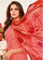 Spellbinding Embroidered Pink Chanderi Cotton Churidar Designer Suit