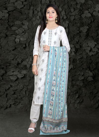 Spellbinding Off White Chanderi Silk Readymade Salwar Suit