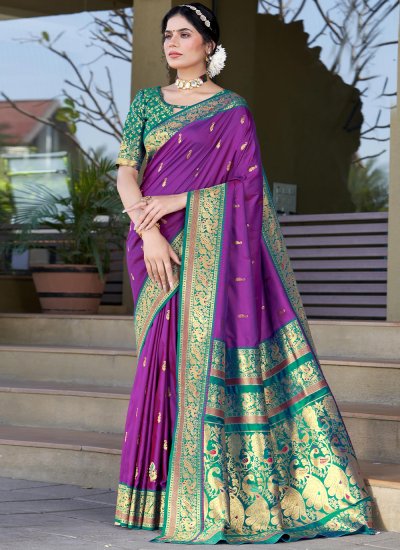 Splendid Silk Purple Woven Trendy Saree