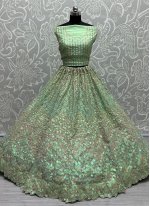 Staggering Organza Embroidered Green A Line Lehenga Choli