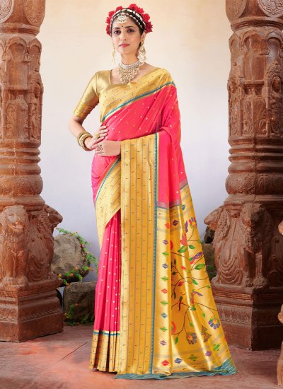 Staggering Pink Engagement Contemporary Style Saree