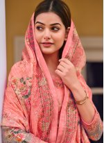 Staggering Satin Floral Print Pink Salwar Kameez
