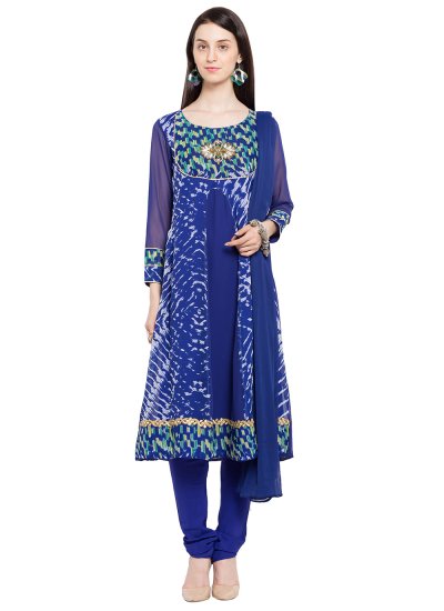Staring Faux Georgette Blue Readymade Anarkali Salwar Suit