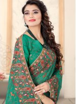Staring Green Embroidered Georgette Classic Saree