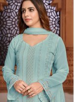 Staring Sea Green Embroidered Faux Georgette Designer Pakistani Salwar Suit