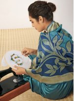 Staring Thread Work Blue Cotton Silk Traditional Saree