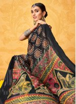 Sterling Cotton Satin Black Abstract Print Classic Saree
