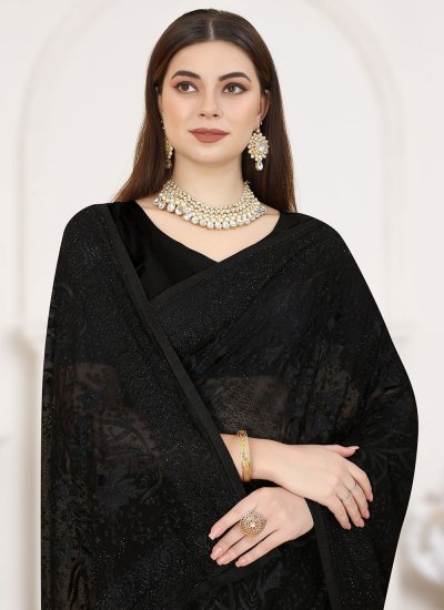 Sterling Embroidered Black Contemporary Saree