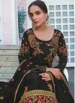 Sterling Faux Georgette Embroidered Black Trendy Salwar Kameez