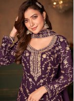 Sterling Faux Georgette Embroidered Purple Designer Palazzo Salwar Suit
