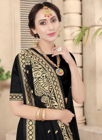 Stone Vichitra Silk Classic Saree in Black