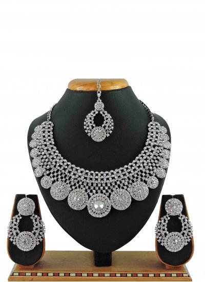 Stone Work Necklace Set in White