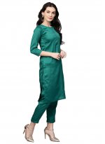 Straight Salwar Kameez Plain Poly Silk in Green
