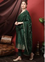 Straight Salwar Suit Embroidered Silk in Green
