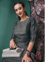Straight Salwar Suit Sequins Chinon in Grey