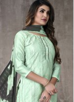 Straight Salwar Suit Weaving Chanderi Cotton in Turquoise