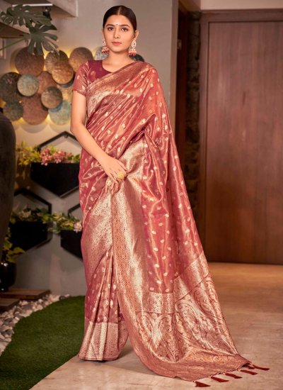 Strange Pink Weaving Silk Saree