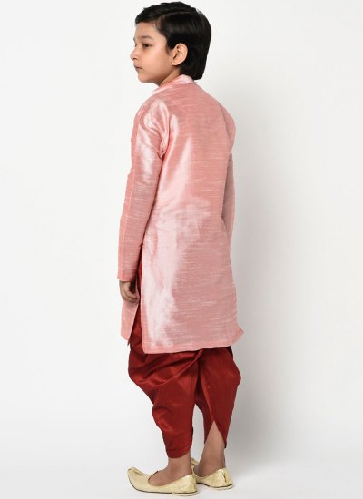 Striking Dupion Silk Embroidered Pink Angrakha