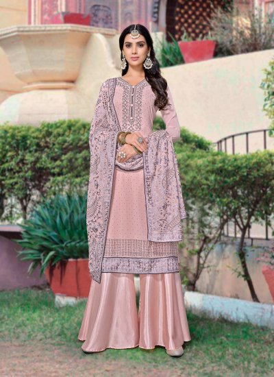 Striking Embroidered Pink Designer Palazzo Suit 