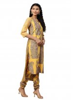 Striking Faux Crepe Printed Churidar Salwar Suit