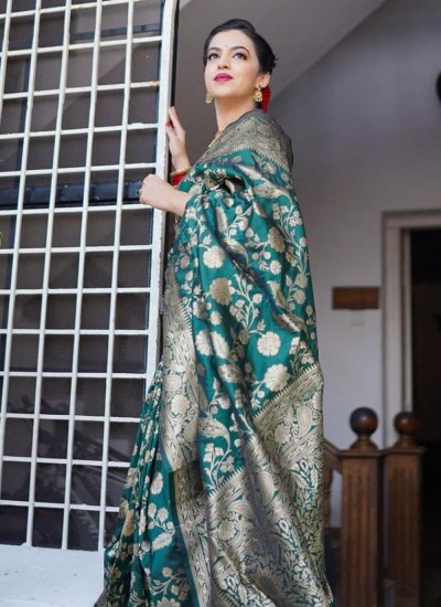 Striking Green Woven Banarasi Silk Designer Saree