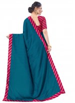 Striking Patch Border Art Silk Blue Traditional Saree