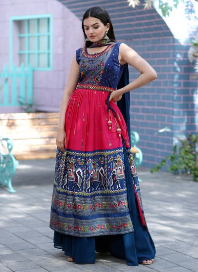 Striking Patola Silk  Mirror Readymade Salwar Suit
