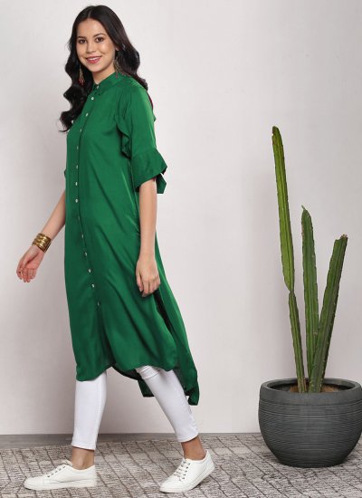 Striking Plain Green Rayon Designer Kurti
