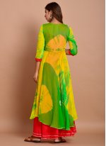 Striking Printed Faux Chiffon Green Readymade Trendy Gown 