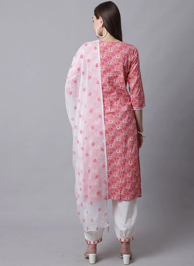 
                            Striking Printed Pink Cotton Readymade Salwar Suit