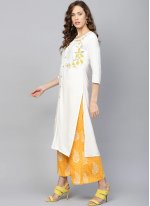 Striking Rayon Off White and Yellow Readymade Suit