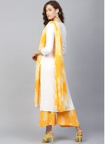 Striking Rayon Off White and Yellow Readymade Suit