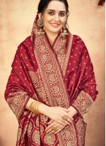 Stunning Banarasi Silk Maroon Weaving Designer Traditional Saree