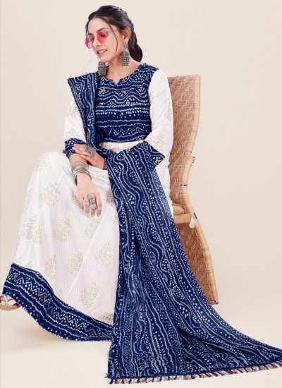 Stunning Bandhej Blue and White Readymade Gown