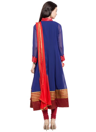 Stunning Blue Faux Georgette Readymade Anarkali Salwar Suit