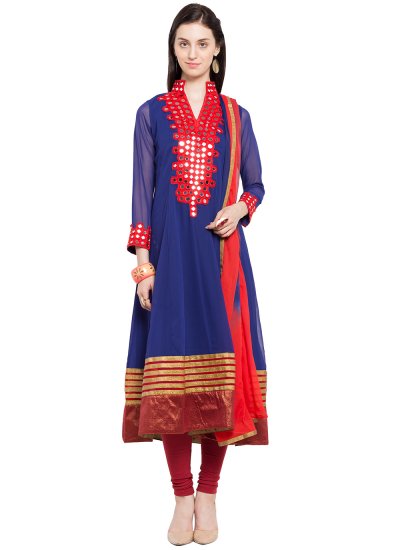 Stunning Blue Faux Georgette Readymade Anarkali Salwar Suit