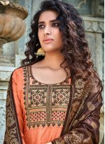 Stunning Embroidered Brown and Orange Designer Straight Suit 
