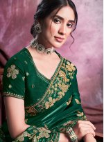 Stunning Embroidered Green Crepe Silk Classic Saree