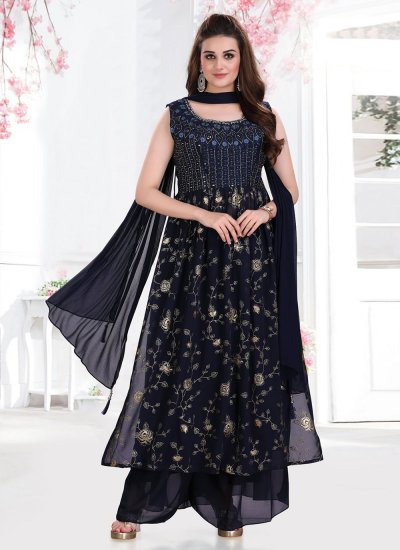 Stunning Embroidered Navy Blue Palazzo Salwar Suit 