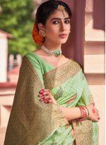 Stunning Fancy Green Cotton Classic Designer Saree