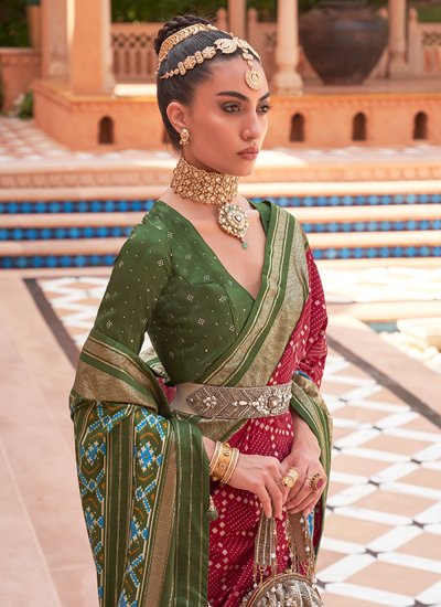 
                            Stunning Green and Maroon Patola Silk  Trendy Saree