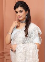 Stunning Off White Embroidered Designer Saree