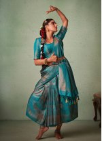 Stunning Turquoise Zari Designer Saree