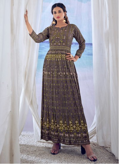 Stunning Viscose Grey Embroidered Trendy Gown