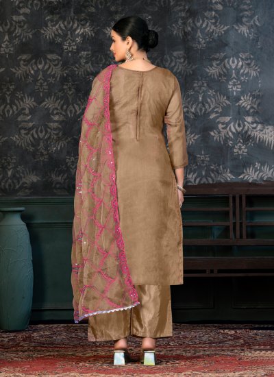 Stupendous Organza Brown Trendy Salwar Suit
