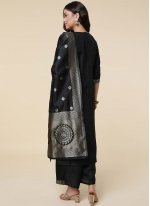 Stupendous Silk Woven Black Straight Salwar Kameez