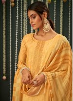 Stylish Digital Print Cotton Silk Cream Straight Salwar Suit