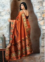 Stylish Orange Patola Silk  Contemporary Saree
